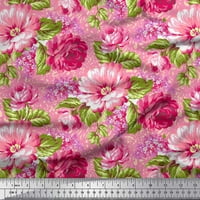 Soimoi Poly Georgette Tkaninski listovi i božur cvjetni ispis tkanine uz dvorište široko