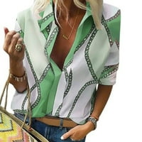 Maytalsoy bluza V-izrez Loose Majica Print dugih rukava za bluzu za bluzu TOP GREEN 5XL