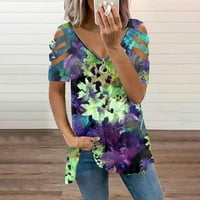 Ženski modni casual sa patentnim zatvaračem s V-izrezom tiskani s kratkim rukavima s kratkim rukavima na vrhu bluza l