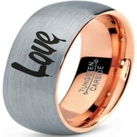 Volfram kappiranje ljubavne tipografije pisnog prstena za prsten za muškarce žene udobnost FIT 18K ruža zlatna kupola četkana siva polirana