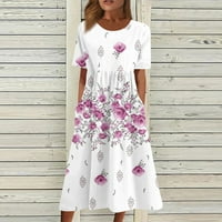 Ženske ljetne haljine Ležerne košulje od tiskanih haljina ispisane orezne haljine za O-izrez vruće ružičaste xxxl