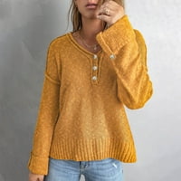 Homenesgenics dugi džemperi za žene, povremeni gumb dugih dugih rukava pletene pulover V-izrez džemper kaput