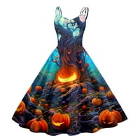 Sehao Women Halloween Print Beaveless 1950S domaćica Večernja party matural haljina narančasta XL