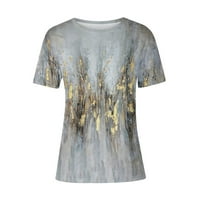 Penkaiy Fashion Woman Causel Rounk izrez za ispis bluza kratkih rukava Majica Ljetni vrhovi majice za žene prevelike XL sive na klirensu