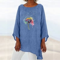 Lilgiuy ženski rukav sa okruglim vratom pamučna majica Jute Personalizirani vrhovi ispisa Labavi nepravilni bluza za bluzu