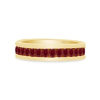 Okrugli oblik simulirani ružičasti ruby ​​puni vječni prsten za vječnost u 14K žutom zlatu preko srebra sterlinga, prsten veličine-6,5