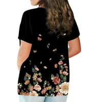 GDFUN Ženska majica s kratkim rukavima plus veličina majica Flower Ispiši ležerne vrhove - Ženske bluze Ženske vrhove