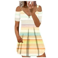 Ženske oblače V-izrez otisnuta A-line mini casual ljetna haljina s kratkim rukavima bež 3xl