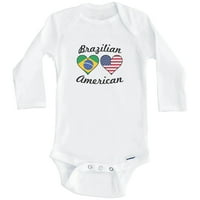 Brazilska američka zastava srca Brazil One Baby Bodysuit, 6- mjeseci bijeli