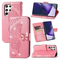 Decaze za Samsung Galaxy S Ultra Case Bling Butterfly reljefni novčanik Flip PU kožne magnetne kartice sa poklopcem kaiševa, ružičasta
