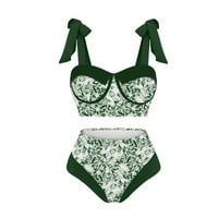 Zkozptok ženski dvodijelni bikini set atletika plus veličine čipkastim print grudnjakom kupaći kostimi kupaći odijelo, zeleno, m