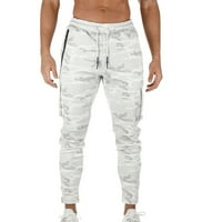 Labakihah Muške hlače Muške fitness casual pantalone Multi-džepni patentni džep za džepne hlače bijele boje