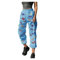 Ženske modne leptir tiskane pantalone Sportske trke hlače Ležerne duge hlačeyoga hlače za žene Radne hlače Yoga hlače hlače za žene posteljine hlače wome