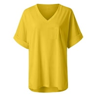 Ljetni ženski vrhovi Dressy Casual - Plus size Side Smjetri majica LFFSE Džepne kratke rukave VEES V Bluza Workout Bluza