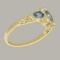 Britanci napravio je 10k žuti zlatni prsten sa prirodnim plavim prstenom za angažman za angažman i kubic cirkonije - veličine opcije - veličine 7.25