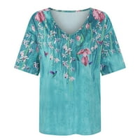 Slatka ljetna V izrez T majica Dress za žene majice s kratkim rukavima tiskane majice Tees Casual Tops Loose Fit grafička bluza