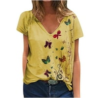 Žene ljetne vrhove Casual Dressing Short s kratkim rukavima V košulje Cvjetni ispis Slatka tees Tunic Thirt Loose Trendy Bluzes Yellow XXL