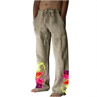 Njoeus pamučne pantalone hlače za muške ljetne pamučne posteljine široke pantalone za noge tiskane čipke za slobodno vrijeme sportske hlače Ležerne ljeto na klirensu