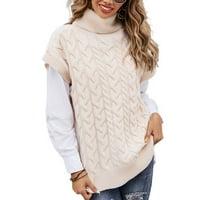 Homgro ženski džemper prsluk pleteni visoki vrat bez rukava Top Crochet pulover topla zimska mekana marelica velika