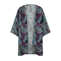 Chiffonski kardigani za žene otvoreno prednje ljeto, ženski cvjetni print puff rukava kimono kardigan labav pokrov povremene bluze