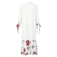 Ženske haljine cvjetni mock vrat a-line maxi casual rukave ljetna haljina bijela m