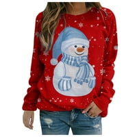 Slatke božićne majice za žene smiješni snjegović tiskani dugi rukav vrhovi za crewneck duks povremenog pulover