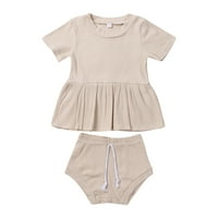 Carolilly Baby Girls Ljetna odjeća ruffle t majica na vrhovima + kratke hlače za izvlačenje od pamučne odjeće