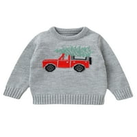 Qinghua Toddler Baby Girl Bog Božićni džemper Dugi rukav Okrugli vrat Kamion Print pletiv pulover vrhovi dukserice sive 12 mjeseci