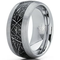 Muški prsten za vjenčani prsten za volfram Carbide s oponašanim meteoritnim ugradom, Dome Comfort Fit 7