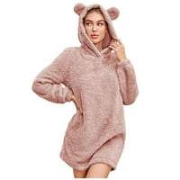 Ženska plišana runa Hoodie slatka medvjeda uši puloveri zima slatka odjeća za spavanje casual nejasnih džemper rompers
