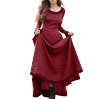 Haljine za žene okrugli vrat Maxi haljina Line Ljetna haljina dugih rukava Formalna maturalna haljina od pune boje Swing haljina crvena xl