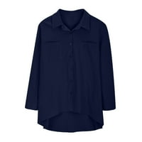 Na prodaju ženska majica s dugim rukavima, udobna ljetna bluza s dugim rukavima, okrenite majicu COLLAR čvrstim vrhovima, mornarice