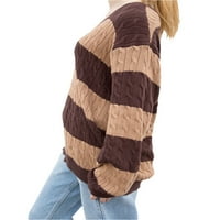 Ženski jesen zimski džemper prugasti patchwork v izrez dugih rukava pulover pletiva za školu, uličnu odjeću, s m l xl
