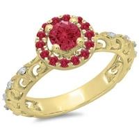 DazzlingRock kolekcija 14k okrugli rubin i bijeli dijamant Bridal Vintage Halo Style Angažman prsten, žuto zlato, veličine 5