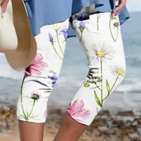 Ženske plaže Capri hlače Ležerne ljetne elastične struk kaprim ruganje cvjetni print Stretch Slim obrezive hlače bijela ružičasta xl