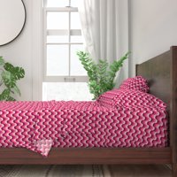 pamučni listovi, kraljica set - val vintage retro vrtlog male fuksija ružičasta geometrijska print posteljina od kašičice