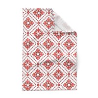 Tiskani ručnik za čaj, platno pamučno platno - boho boemijski cvjetni stil pločica modni blagi crveni bijeli božićni narodni odmor skandinavsko tisak ukrasni kuhinjski ručnik od kašičice