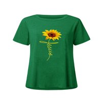 Eleluny Women Short rukav Baggy majica Tunički suncokretov vrhovi bluza plus veličina zelena l