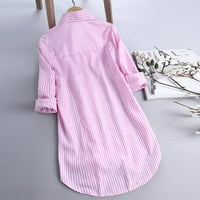 Guvpev ženski stripe dugih rukava s dugim rukavima, labav, bluza s toplim majicama - ružičasta xxl