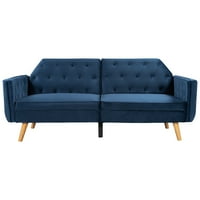 Zaustavite sada-moderan futon kauč na razvlačenje, velvet tapecirani sklopivi kauč, plava