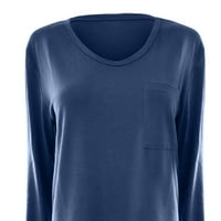 Žene ONG rukavske košuljene casual majica Soild O-izrez T-majica Tops džepna bluza tamnoplava l