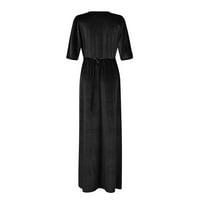 Ženske haljine kratki rukav A-line maxi modni V-izrez na ljetnu haljinu Black XL