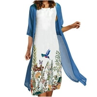 CETHRIO Ljetna haljina za žene - modni casual cvjetni košulji sa ručicama bez rukava s rukavima s rukavima s dva dijela nebesko plava
