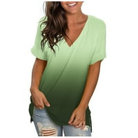 Ženski vrhovi V-izrez Ženska bluza Modni grafički otisci Ljetne kratke rukave T-majice Tunika Tee Green 2xl