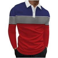 Tosmy Men Polo majica Muškarci All-sezone Leisure Fashion Stitch Boja kontrast Dizajn rever Dugme Dugme Dugi rukavi Top Muška majica Ležerne prilike
