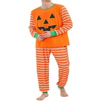 Porodica Halloween pidžama, Halloween Stripe Pumpen Print Okrugli vrat Dugih rukava + duge hlače za roditelje Djeca