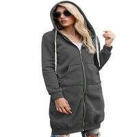 Ženske duge dukseve tuničke zimske pad pune jakne sa kapuljačom plus veličina ležerna dukserica otvoreni prednji kardigan džep