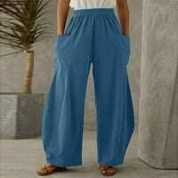 Forestyashe ženske casual hlače modne žene labave čvrste pamučne posteljine veliki džepovi casual široke nogu hlače