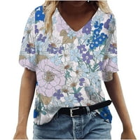 Miayilima Trendy cvjetna majica Žene ljetne kratkih rukava TOČI VRT V izrez Grafički majica za majicu Casual Comfy Bluze