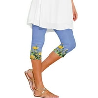 Puawkoer dame casual udobne tiskane visokog struka elastične obrezive hlače odmaralište u stilu hlača na plaži za žene l plava